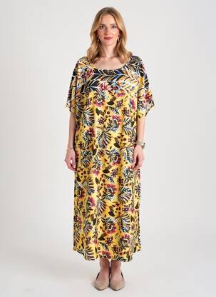 Robe longue imprimé fantaisie manches courtes jaune MARINA RINALDI femme