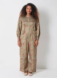 Combi-pantalon fermeture boutonnée sur le devant manches longues vert CHERUBINA femme
