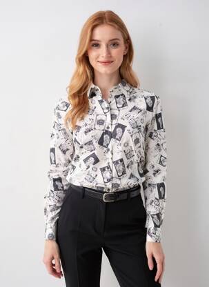 Chemisier imprimé fantaisie manches longues blanc REZINE femme