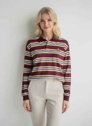 Polo coupe droite manches longues violet LIONESS femme
