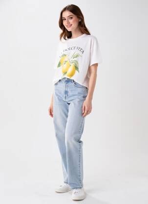 T-shirt sérigraphie floquée manches courtes blanc CIAO MILANO femme