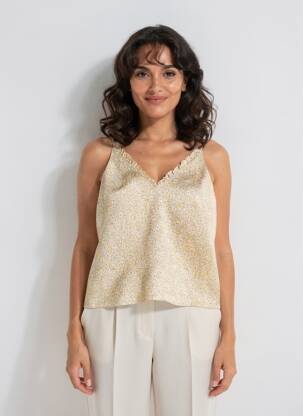 Top imprimé fantaisie sans manche jaune MODETROTTER femme