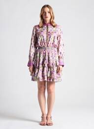 Robe mi-longue imprimé fantaisie manches longues violet LESLIE femme