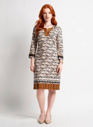 Robe mi-longue manches 3/4 manches 3/4 beige GEVANA femme