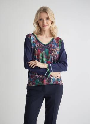 Pull coupe cintrée manches longues bleu LEO & UGO femme