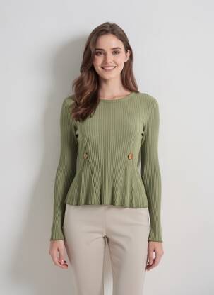 Pull coupe cintrée manches longues vert LO! LES FILLES femme
