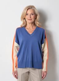 Pull col v manches longues bleu ESTHEME femme