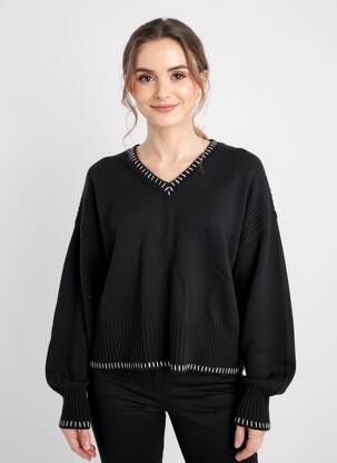 Pull coupe droite manches longues noir ESTHEME femme