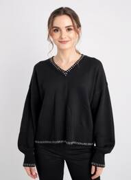 Pull col v manches longues noir ESTHEME femme