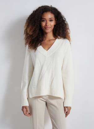 Pull coupe droite manches longues blanc ESTHEME femme