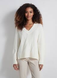 Pull col v manches longues blanc ESTHEME femme