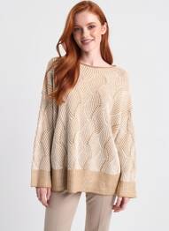 Pull col rond manches longues beige ELEONORA AMADEI femme
