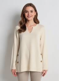 Pull col rond manches longues beige MARIA BELLENTANI femme