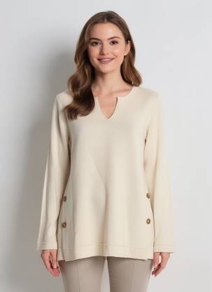 Pull col rond manches longues beige MARIA BELLENTANI femme