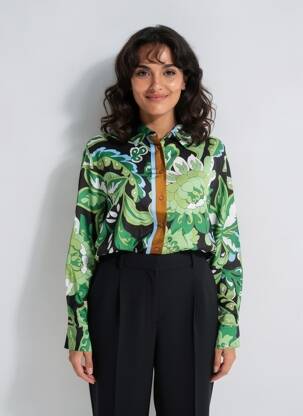 Chemisier imprimé fantaisie manches longues vert LOLA CASADEMUNT femme