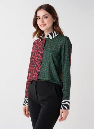 Chemisier tissage crêpe manches longues vert LOLA CASADEMUNT femme