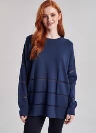 Pull col rond manches longues bleu MARIA BELLENTANI femme