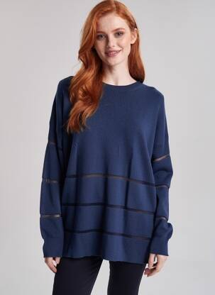 Pull col rond manches longues bleu MARIA BELLENTANI femme