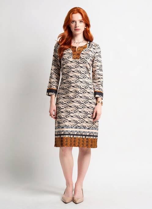 Robe mi-longue manches 3/4 manches 3/4 beige GEVANA femme
