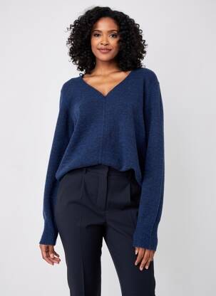 Pull col v manches longues bleu MARIA BELLENTANI femme