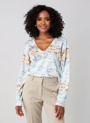 Pull coupe cintrée manches longues blanc LEO & UGO femme