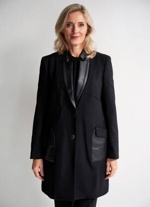 Manteau long coupe cintrée sans capuche noir EVA KAYAN femme