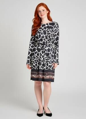 Robe mi-longue imprimé fantaisie manches longues noir FUEGO WOMAN femme