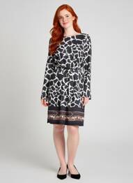 Robe mi-longue imprimé fantaisie manches longues noir FUEGO WOMAN femme
