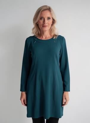 Robe mi-longue manches longues manches longues vert GEVANA femme
