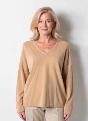 Pull col v manches longues beige ESTHEME femme