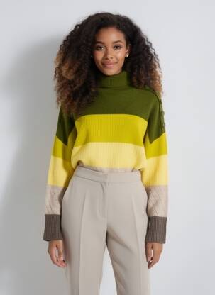Pull col roulé maille tricot manches longues vert ANANKE femme