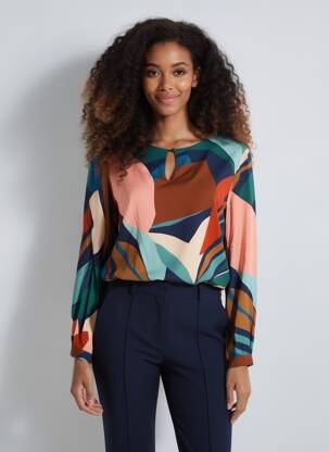 T-shirt imprimé fantaisie manches longues bleu GEVANA femme