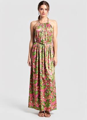 Robe longue manches dos nu sans manche vert AAKAA femme