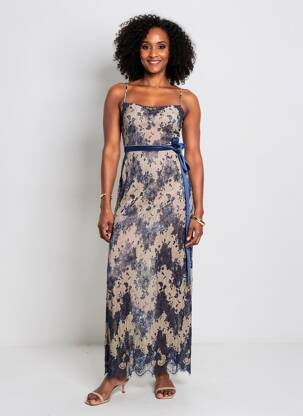 Robe longue manches bretelles ajustables fines bretelles bleu SANS MARQUE femme