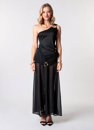 Robe longue tissage crêpe sans manche noir INNOVARE DENIM femme