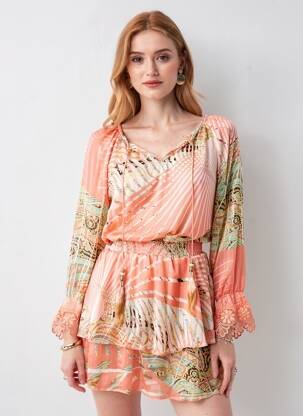 Robe courte manches longues manches longues rose JUST M PARIS femme