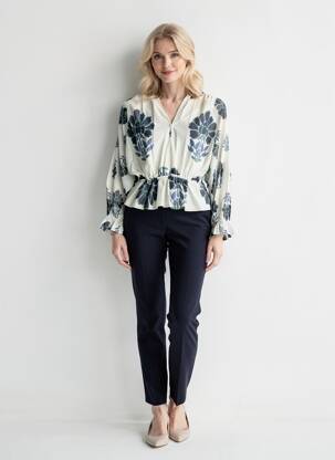 Blouse tissage popeline manches longues bleu MARE DI LATTE femme