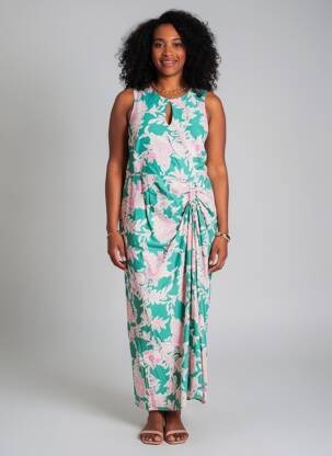 Robe longue tissage popeline sans manche vert LA FEE MARABOUTEE femme