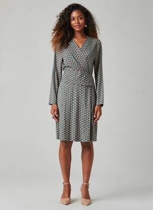 Robe mi-longue imprimé fantaisie manches longues bleu SURKANA femme