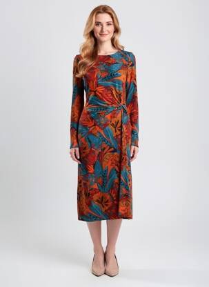 Robe mi-longue imprimé fantaisie manches longues bleu SURKANA femme
