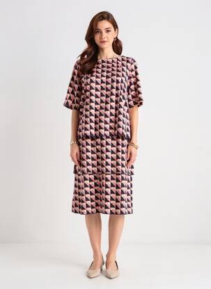 Robe mi-longue imprimé fantaisie manches courtes bleu BETTY BARCLAY femme