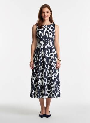 Robe mi-longue imprimé fantaisie sans manche bleu VERA MONT femme