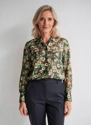 Chemisier tissage crêpe manches longues vert SIGNE NATURE femme