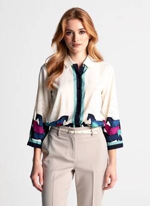 Chemisier tissage crêpe manches longues beige NICE THINGS femme