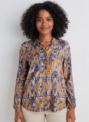 Chemisier imprimé fantaisie manches longues bleu SIGNE NATURE femme