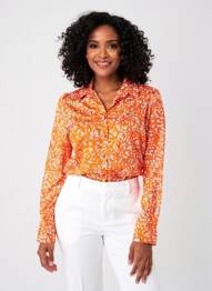 Chemisier imprimé fantaisie manches longues orange ONE STEP femme