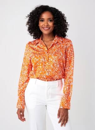 Chemisier imprimé fantaisie manches longues orange ONE STEP femme