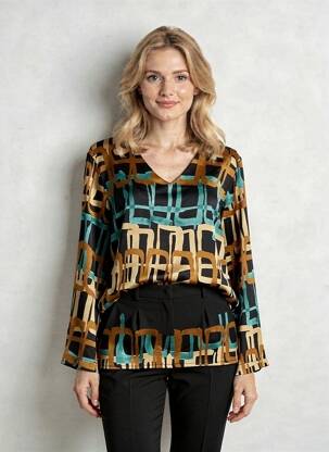 Blouse imprimé fantaisie manches longues marron LA FEE MARABOUTEE femme