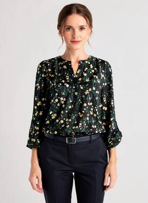 Blouse tissage popeline manches longues noir STREET ONE femme