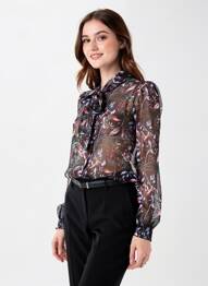Top imprimé fantaisie manches longues noir LA FEE MARABOUTEE femme